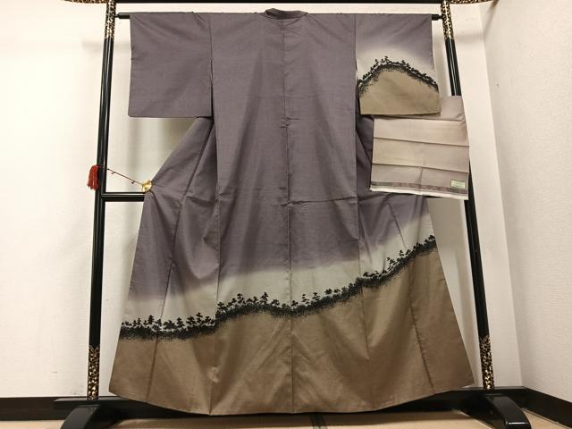 平和屋着物●小西秀樹 本場大島紬 染大島 訪問着 樹林文 暈し染め さが美扱い 反端付き 正絹 逸品 AABI3103ph