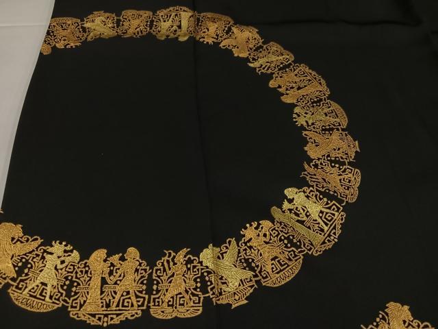 平和屋着物●訪問着 エジプト壁画文様 黒地 金彩 鈴乃屋扱い 正絹 逸品 AABI3106ph