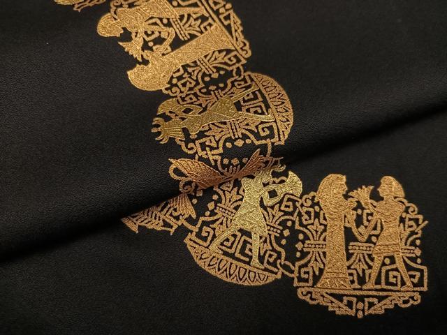 平和屋着物●訪問着 エジプト壁画文様 黒地 金彩 鈴乃屋扱い 正絹 逸品 AABI3106ph