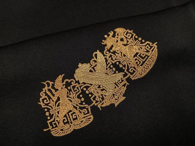 平和屋着物●訪問着 エジプト壁画文様 黒地 金彩 鈴乃屋扱い 正絹 逸品 AABI3106ph