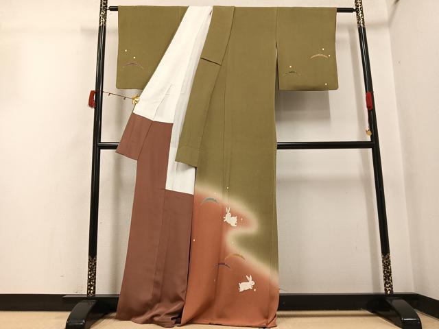 平和屋着物●人形作家・ホリヒロシ 訪問着 兎 暈し染め 金彩 鬼しぼ縮緬 正絹 逸品 AABI3110ph