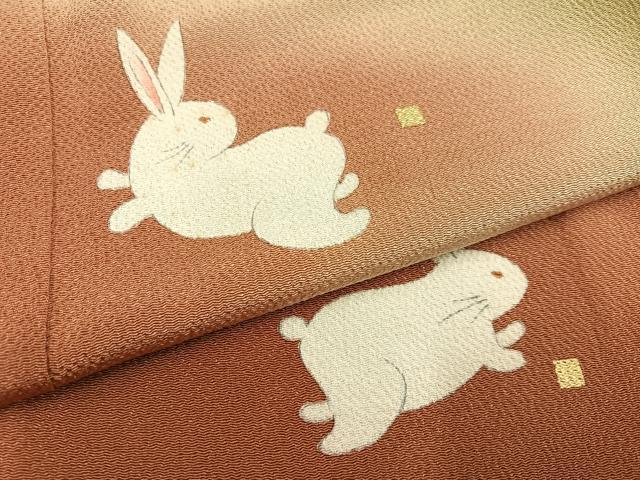 平和屋着物●人形作家・ホリヒロシ 訪問着 兎 暈し染め 金彩 鬼しぼ縮緬 正絹 逸品 AABI3110ph