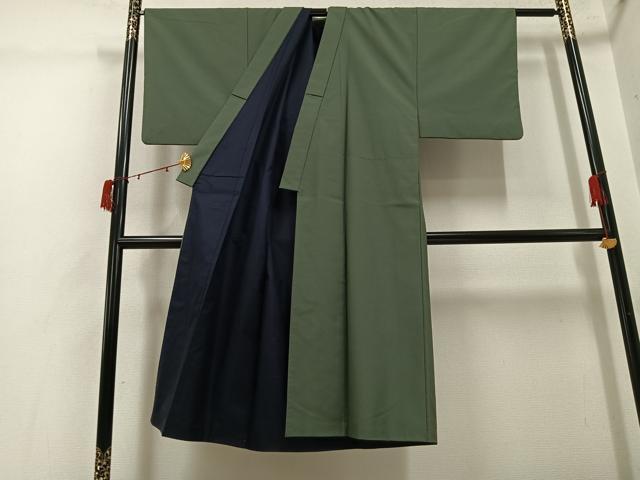 平和屋着物●男性 お召 色無地 藍媚茶色 正絹 逸品 AABI3115ph