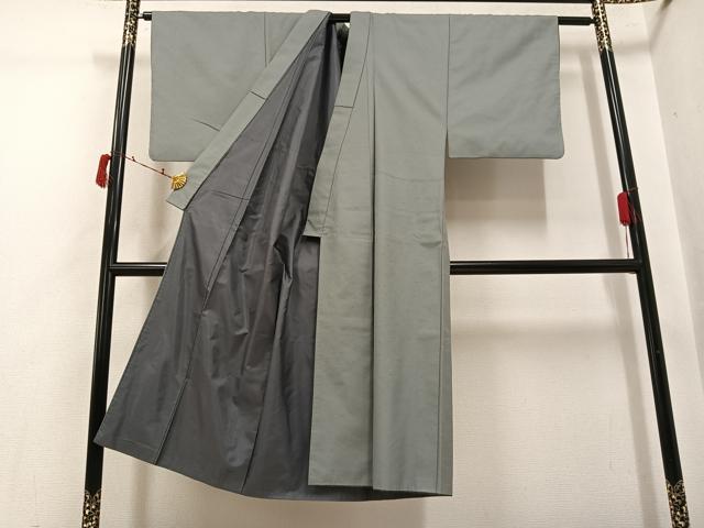 平和屋着物●男性 お召 色無地 利休鼠色 正絹 逸品 AABI3116ph