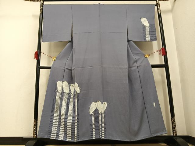 平和屋着物●東京友禅 菅有鬼一 訪問着 手描き 白鷺 金彩 正絹 逸品 未使用 AABI3117ph