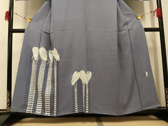 平和屋着物●東京友禅 菅有鬼一 訪問着 手描き 白鷺 金彩 正絹 逸品 未使用 AABI3117ph