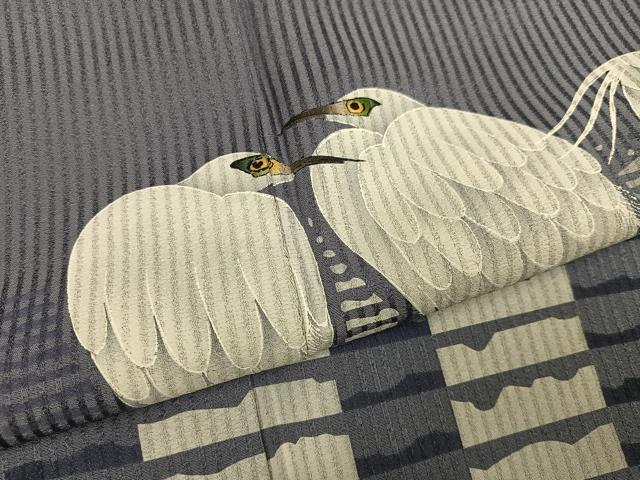 平和屋着物●東京友禅 菅有鬼一 訪問着 手描き 白鷺 金彩 正絹 逸品 未使用 AABI3117ph
