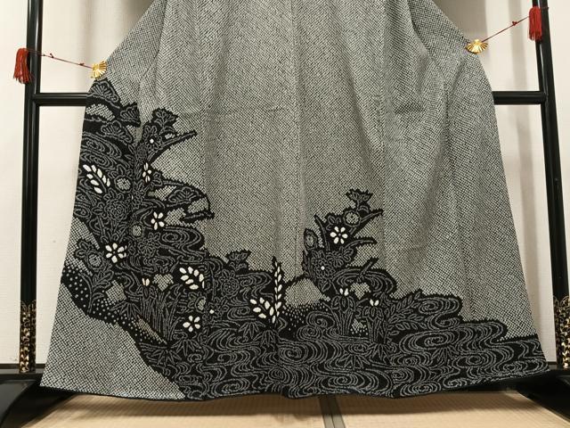 平和屋着物●訪問着 総絞り 流水草花文 黒地 正絹 逸品 AABI3120ph