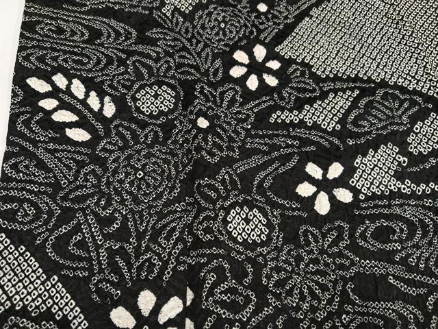 平和屋着物●訪問着 総絞り 流水草花文 黒地 正絹 逸品 AABI3120ph
