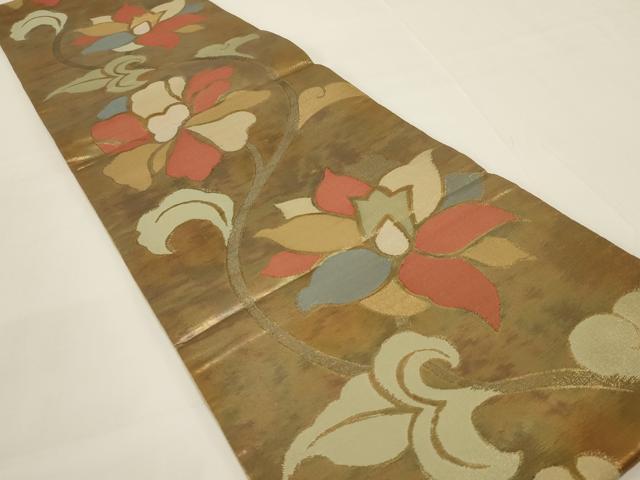 平和屋着物◎全通柄袋帯 花唐草文 金糸 正絹 逸品 未使用 AABI3121ou