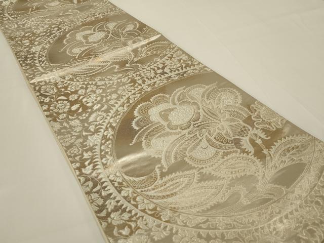平和屋着物◎六通柄袋帯 更紗花文 銀糸 正絹 逸品 AABI3130ou