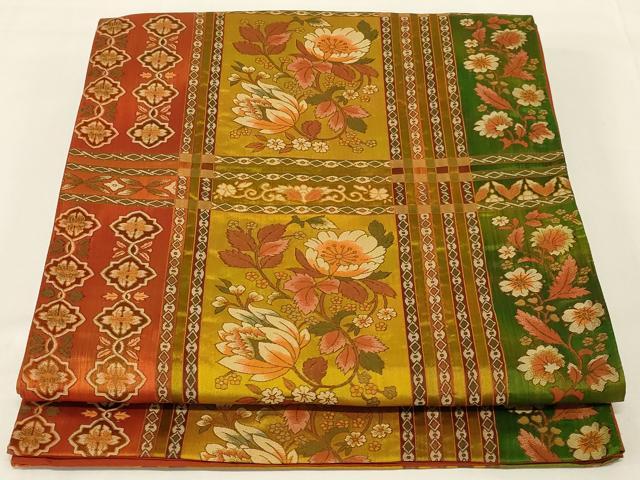 平和屋着物◎六通柄袋帯 花格子 正絹 逸品 AABI3132ou