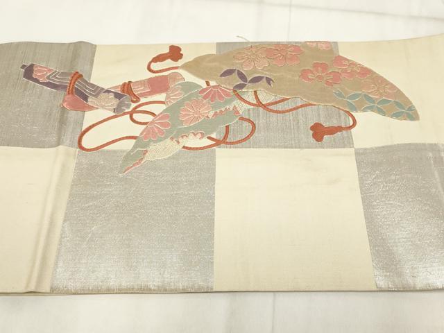 平和屋着物▼アンティーク 大正ロマン 総刺繍 丸帯 花鳥文 金銀糸 正絹 逸品 AABI3182wj