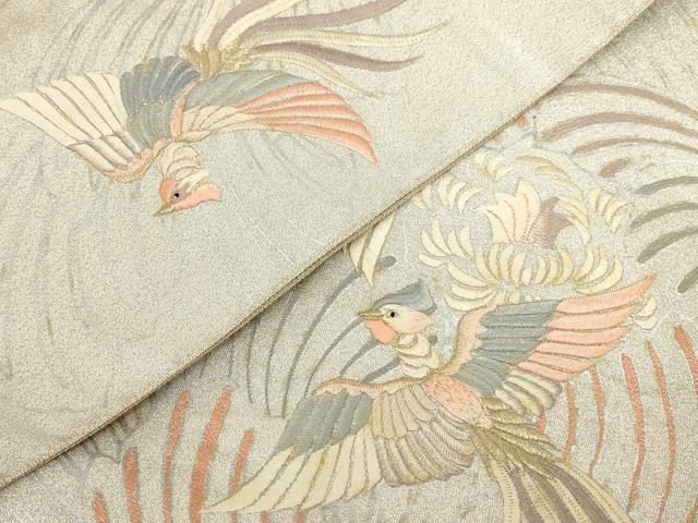 平和屋着物▼綴れ 総刺繍 袋帯 鳳凰 金銀糸 正絹 逸品 AABI3185wj