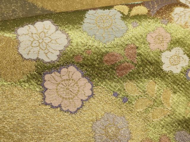 平和屋着物▼太鼓柄袋帯 辻が花 草花文 金糸 正絹 逸品 AABI3312wj