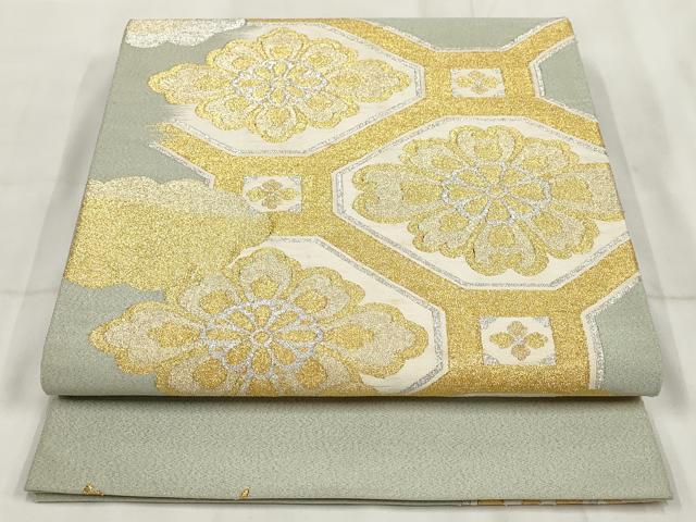 平和屋着物▼太鼓柄袋帯 本つづれ 蜀江花文 金銀糸 正絹 逸品 AABI3407wj