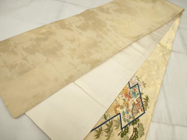 平和屋着物▼総刺繍 袋帯 松竹梅 幾何学花文 金糸 正絹 逸品 AABI3438wj