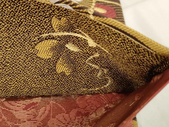 平和屋着物▼六通柄袋帯 さくら 舞花文 金糸 正絹 逸品 AABI3457wj
