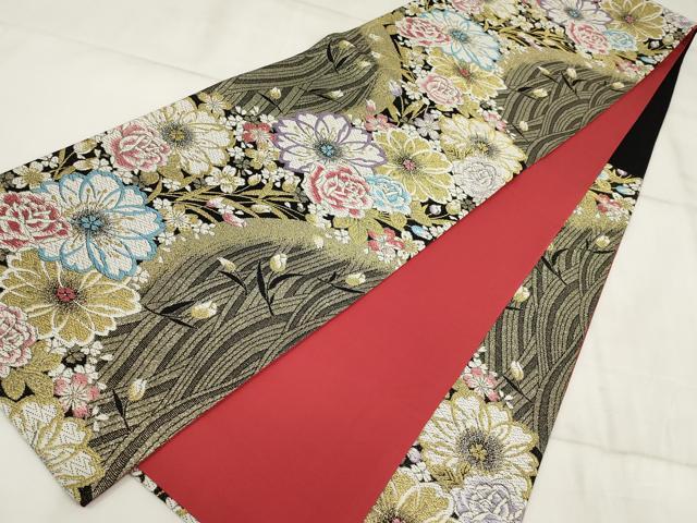 平和屋着物▼六通柄袋帯 草花文 金糸 AABI3503wj