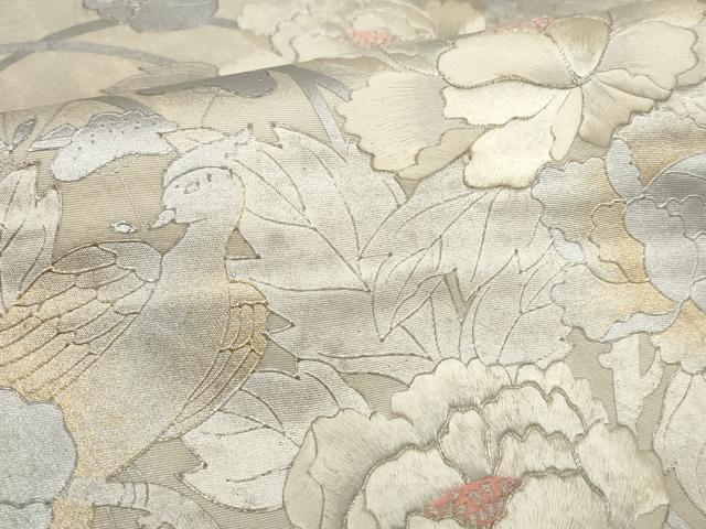平和屋着物▼太鼓柄袋帯 刺繍 花鳥文 金銀彩 正絹 逸品 AABI3561wj