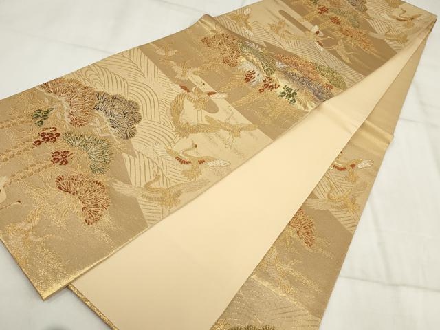 平和屋着物▼六通柄袋帯 流水飛鶴文 松 金銀糸 正絹 逸品 AABI3577wj