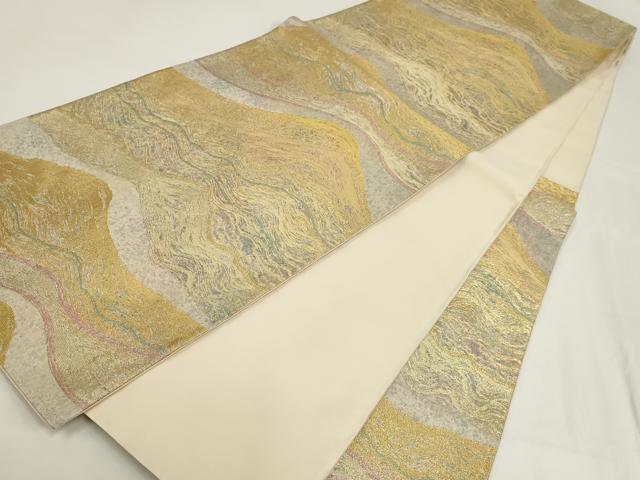 平和屋着物▼六通柄袋帯 流水文 金糸 正絹 逸品 AABI3612wj