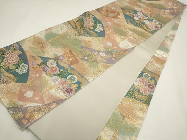 平和屋着物▼六通柄袋帯 地紙草花文 金銀糸 正絹 逸品 AABI3637wj