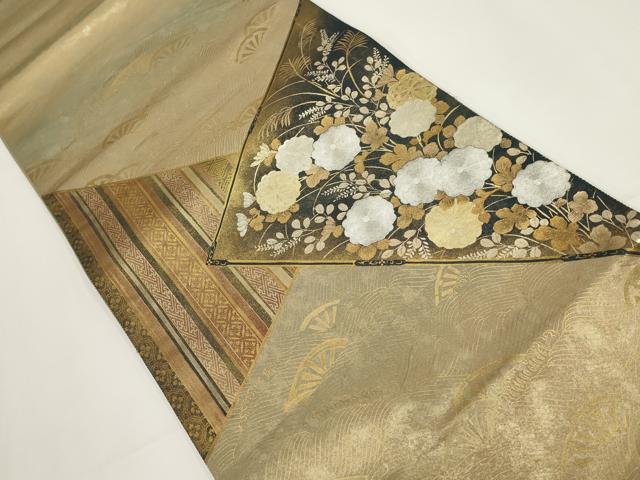 平和屋着物▼太鼓柄袋帯 刺繍 切嵌花文 金彩 銀糸 正絹 逸品 AABI3668wj