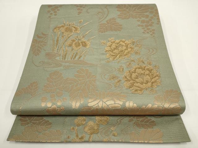 平和屋着物▼六通柄袋帯 葡萄色紙 金糸 正絹 逸品 AABI3669wj