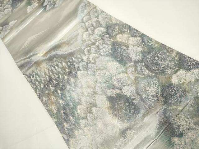 平和屋着物▼六通柄袋帯 奥嵯峨 遠山樹林文 金銀糸 正絹 逸品 AABI3683wj