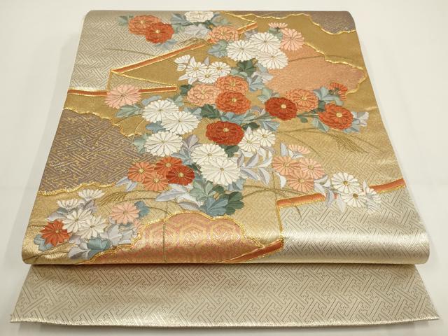 平和屋着物▼総刺繍 袋帯 駒刺繍 草花文 金糸 正絹 逸品 AABI3695wj