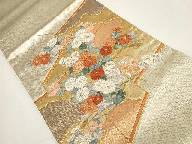 平和屋着物▼総刺繍 袋帯 駒刺繍 草花文 金糸 正絹 逸品 AABI3695wj