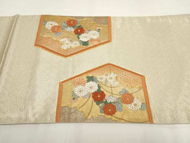 平和屋着物▼総刺繍 袋帯 駒刺繍 草花文 金糸 正絹 逸品 AABI3695wj