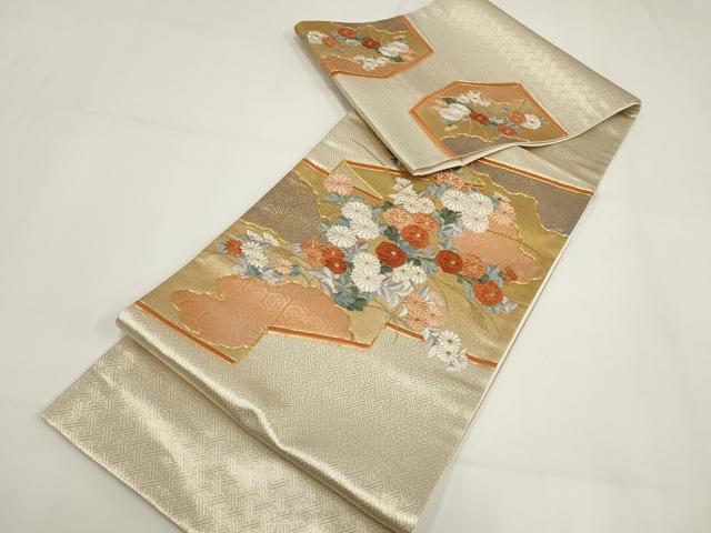 平和屋着物▼総刺繍 袋帯 駒刺繍 草花文 金糸 正絹 逸品 AABI3695wj