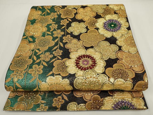 平和屋着物▼六通柄袋帯 花尽くし 金糸 正絹 逸品 AABI3715wj