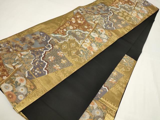 平和屋着物▼六通柄袋帯 花鳥文 金糸 正絹 逸品 AABI3718wj