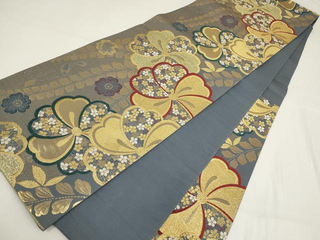 平和屋着物▼西陣 六通柄袋帯 花尽くし 金糸 証紙付き 正絹 逸品 AABI3719wj