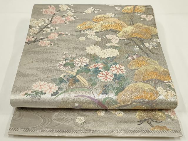 平和屋着物▼六通柄袋帯 九百織 日本の美 プラチナ二丁箔 金銀糸 正絹 逸品 AABI3721wj