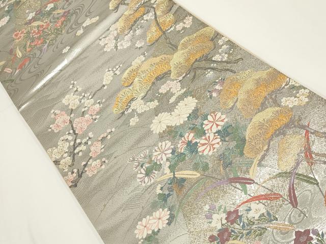 平和屋着物▼六通柄袋帯 九百織 日本の美 プラチナ二丁箔 金銀糸 正絹 逸品 AABI3721wj