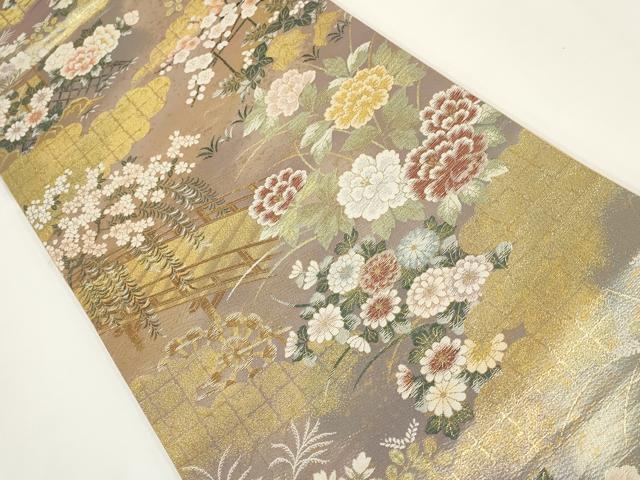 平和屋着物▼六通柄袋帯 加賀華彩 華宝 金糸 正絹 逸品 AABI3723wj