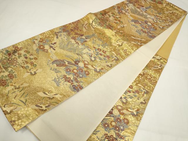 平和屋着物▼六通柄袋帯 御所宸殿 飛鶴花菱文 金糸 正絹 逸品 AABI3728wj