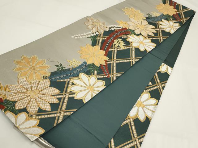 平和屋着物▼六通柄袋帯 草花文 金銀糸 正絹 逸品 AABI3739wj