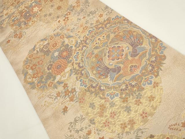 平和屋着物▼両面六通柄袋帯 皇和錦 鳳凰花丸文 金糸 正絹 逸品 AABI3746wj