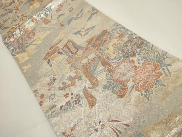 平和屋着物▼両面六通柄袋帯 皇和錦 鳳凰花丸文 金糸 正絹 逸品 AABI3746wj
