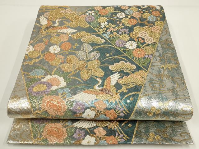 平和屋着物▼佐賀錦 六通柄袋帯 松竹梅 飛鶴文 金銀糸 正絹 逸品 AABI3749wj
