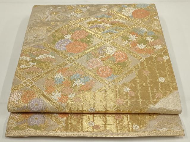 平和屋着物▼西陣 服部織物謹製 六通柄袋帯 道長花菱文 金糸 正絹 逸品 AABI3750wj