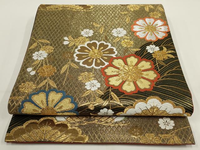 平和屋着物▼六通柄袋帯 流水花文 金銀糸 鈴乃屋扱い 正絹 逸品 AABI3762wj
