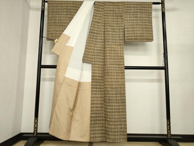 平和屋着物●上質な紬 格子 正絹 逸品 AABI3770ck