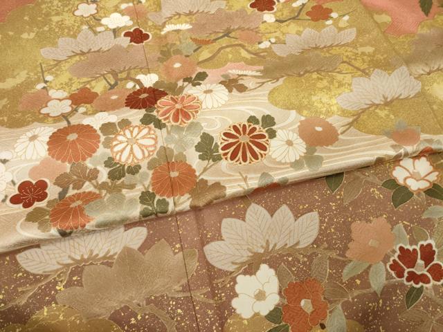 平和屋着物●訪問着 駒刺繍 流水鴛鴦花文 金彩 正絹 逸品 AABI3773ck