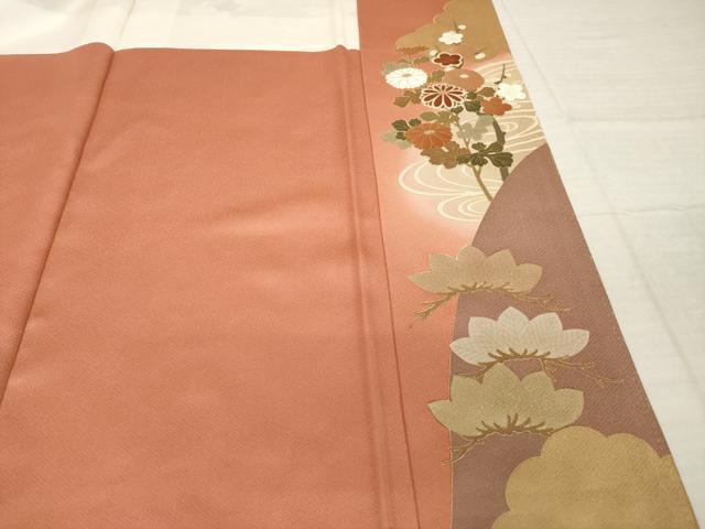 平和屋着物●訪問着 駒刺繍 流水鴛鴦花文 金彩 正絹 逸品 AABI3773ck